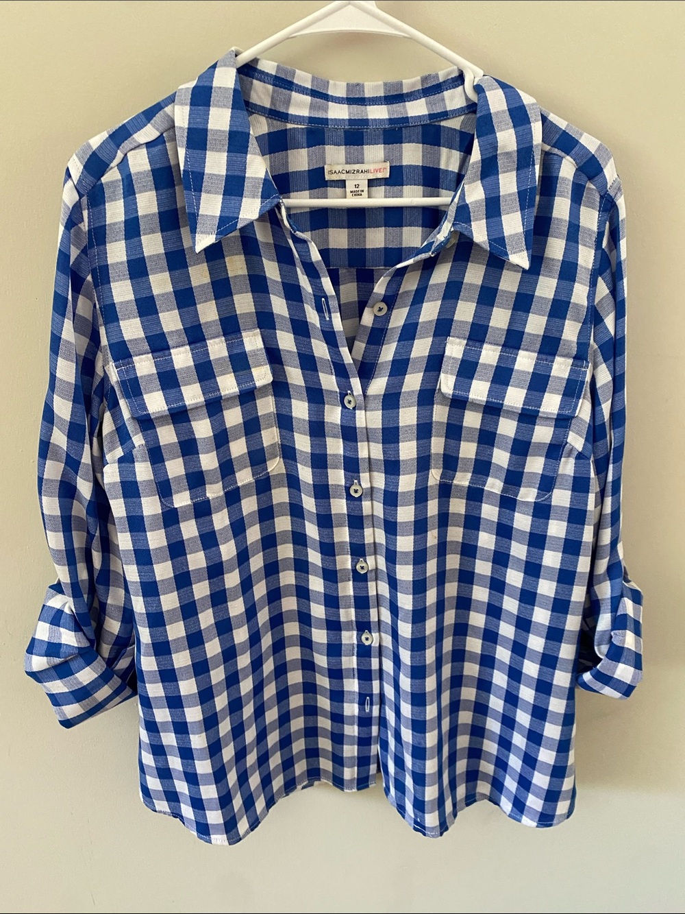 Isaac Mizrahi Royal Blue & White Gingham Button-Down Shirt